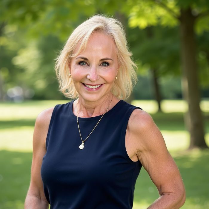 Professional outdoor headshot of Christina Stenholm, LMHC smiling in a natural park setting.